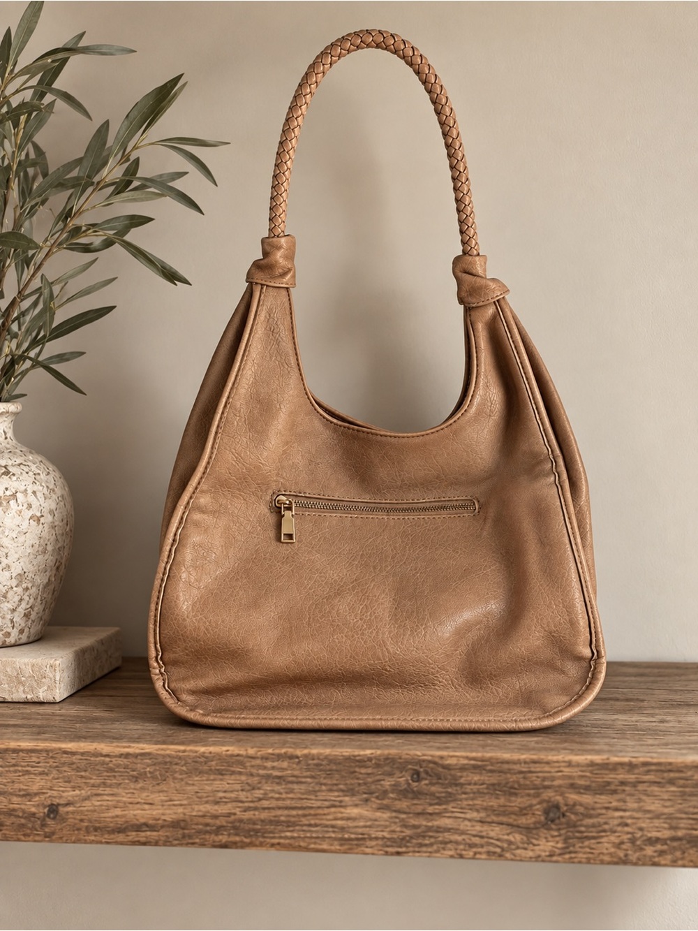 ANTIK KRAFT | Faux Leather Braided Handle Boho Purse Neutral